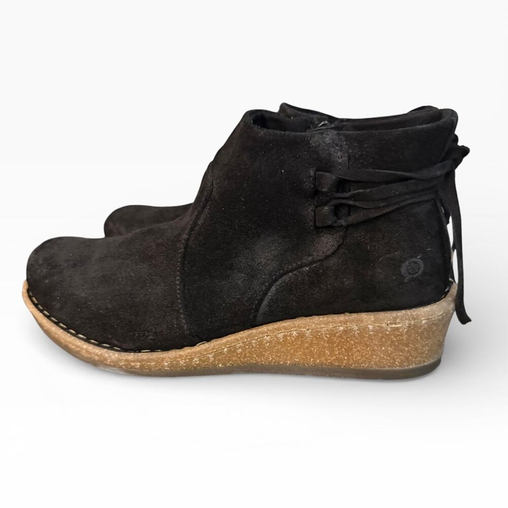 Born Viana Leather Black Wedge Suede Booties – Sz 10M